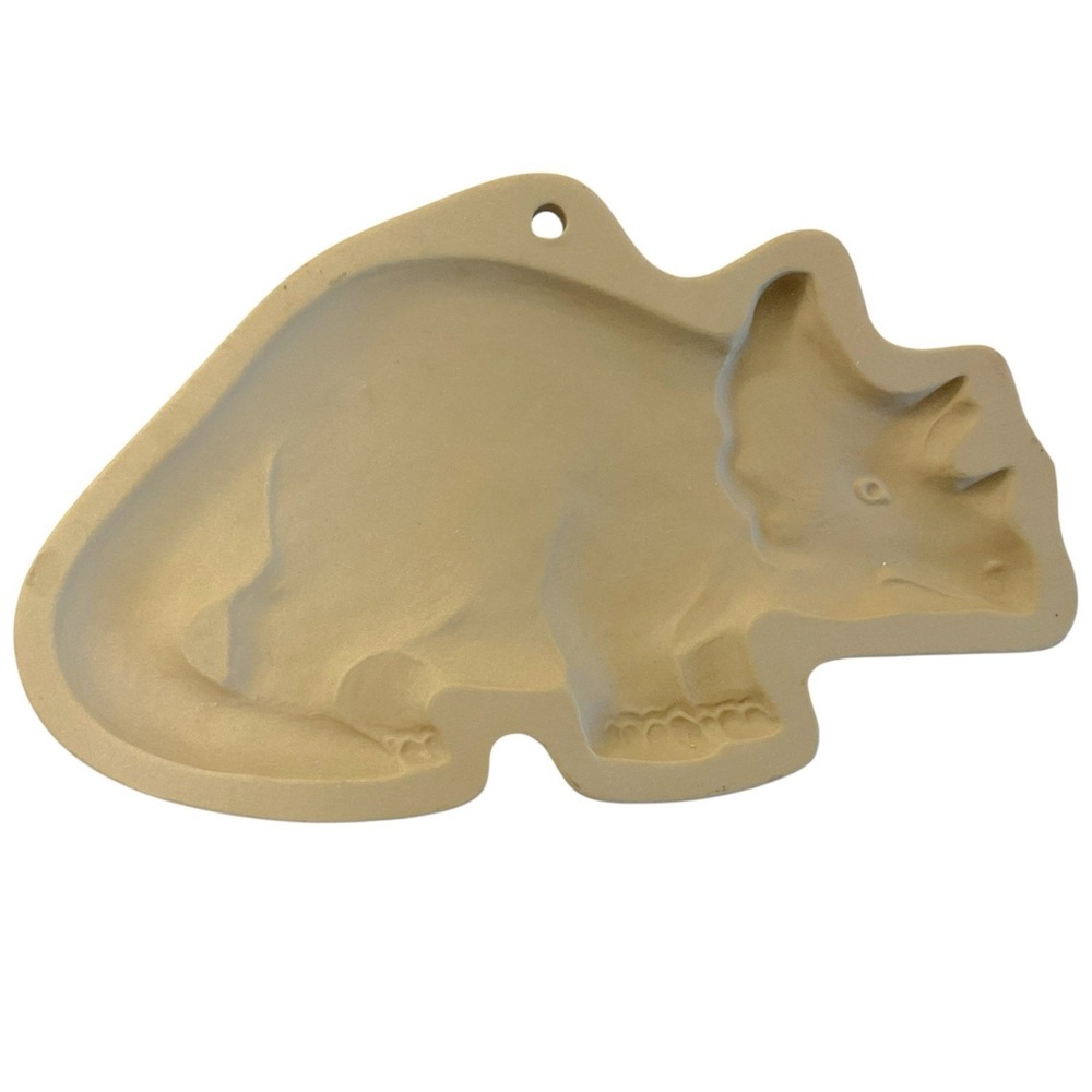 Vintage Brown Bag Cookie Art Triceratops Dinosaur Dino Stoneware Mold